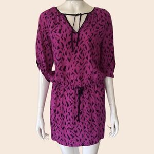 Anthropologie Yumi Kim Magenta Purple 80s Style Printed Mini Dress Sz S